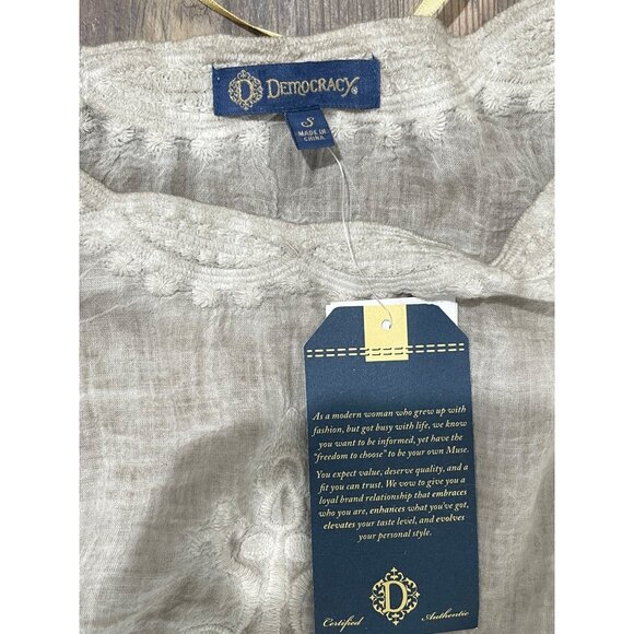 Democracy Mineral Wash Butterfly Sleeve Blouse Womens S Tan Sheer Embroidered - Picture 4 of 7